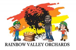 rainbow-valley-orchards-organic-produce-logo-and-caricatures